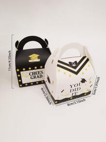 10pcs Paper Candy Box, Letter Graphic Gift Packaging Box For Graduation Ceremony - White - View 2