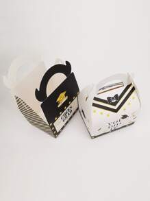 10pcs Paper Candy Box, Letter Graphic Gift Packaging Box For Graduation Ceremony - White - View 3