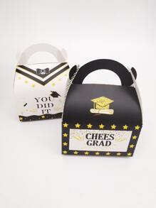 10pcs Paper Candy Box, Letter Graphic Gift Packaging Box For Graduation Ceremony - White - View 5