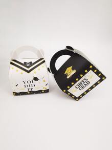 10pcs Paper Candy Box, Letter Graphic Gift Packaging Box For Graduation Ceremony - White - View 4