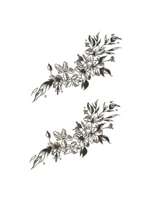 件鎖骨花卉圖案防水臨時紋身，效果持久 - 黑色 - 查看 2