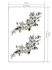 件鎖骨花卉圖案防水臨時紋身，效果持久 - 黑色 - 查看 3