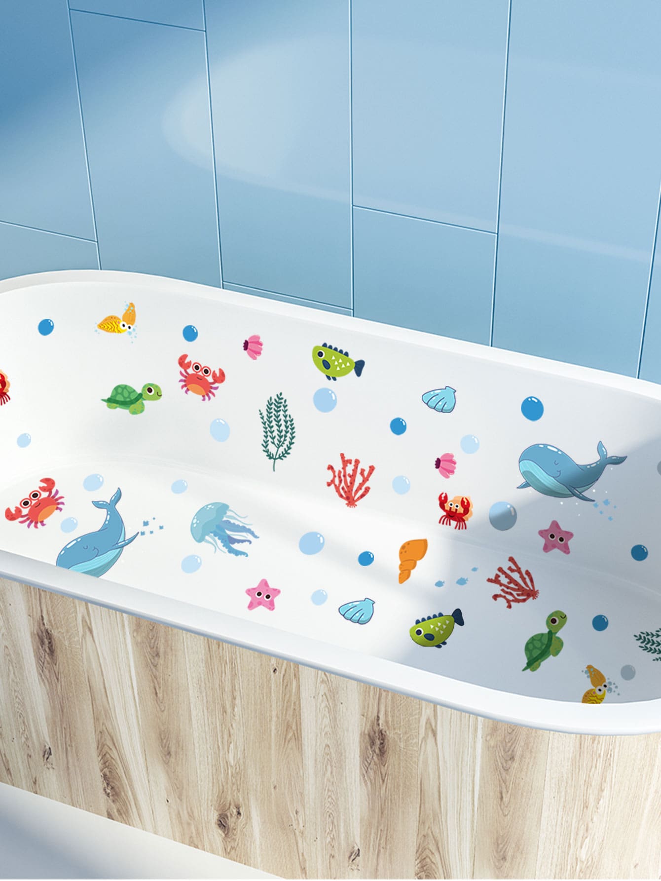 6pcs/set PVC Bathtub Sticker, Cartoon Marine Life Pattern Bathtub Applique For Bathroom SHEIN USA