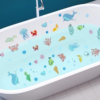 6pcs/Set PVC Bathtub Sticker, Cartoon Marine Life Pattern Bathtub Applique For Bathroom,Stickers,Wall Decal, Vinyl Decal For Home Decorations,Spring Decoration Items Refresh Your Home,Rama Decoration Stickers Gifts Birthday Graduation