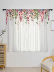 1pc Flower Pattern Curtain, Modern Polyester Single Panel Curtain For Home - Multicolor - View 1