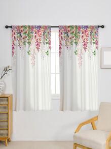 1pc Flower Pattern Curtain, Modern Polyester Single Panel Curtain For Home - Multicolor - View 4