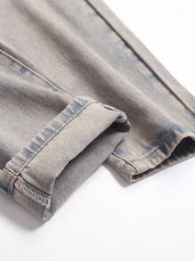 Men Cartoon Bear Patched Ripped Frayed Jeans - Medium Wash - View 3