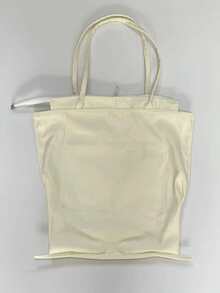 字母圖案帆布購物袋 - 米色 - 查看 2