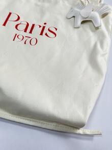 字母圖案帆布購物袋 - 米色 - 查看 4