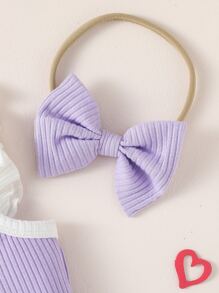 SHEIN Recién nacido Bebé ribete con fruncido Top & unido en contraste Shorts - Morado - Ver 4