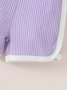 SHEIN Recién nacido Bebé ribete con fruncido Top & unido en contraste Shorts - Morado - Ver 7