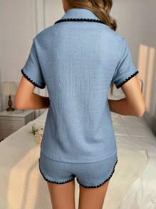 Contrast Binding Lounge Set - Dusty Blue - View 2
