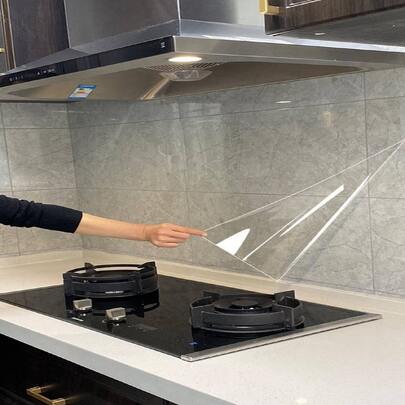 1pc Self-Adhesive Transparent Wall Protective Film, Kitchen Anti-Oil Sticker