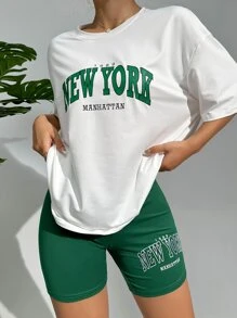 Conjunto de lounge deportivo con gráficos de letras y hombros caídos - Multicolor - Ver 3