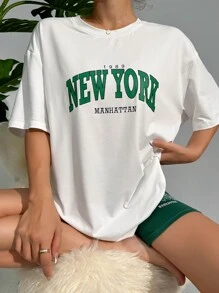 Conjunto de lounge deportivo con gráficos de letras y hombros caídos - Multicolor - Ver 4