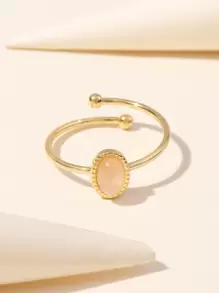 1 chiếc nhẫn thép không gỉ mạ vàng 14K lấy cảm hứng từ Dopamine phong cách Baroque bằng đá tự nhiên có thể điều chỉnh, thích hợp để đeo hàng ngày cho phụ nữ, quà tặng, nhẫn thép không gỉ, nhẫn vàng nữ, phong cách Ins, Halloween, Giáng sinh, trang sức nữ - Hồng - Xem 2