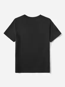 Atosha 標語和卡通圖案T恤 - 黑色 - 查看 3