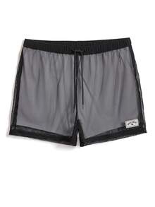 Manfinity Men Letter Patched Detail Swim Trunks - Black - View 3