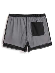 Manfinity Men Letter Patched Detail Swim Trunks - Black - View 4