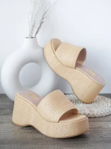 SHUZIA 一腳蹬防水台坡跟高跟鞋 - 米色 - 查看 2