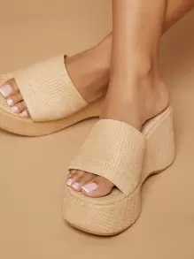 SHUZIA 一腳蹬防水台坡跟高跟鞋 - 米色 - 查看 3