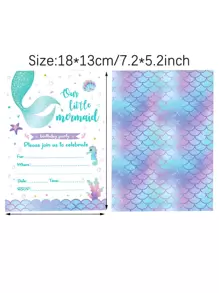 12張/套紙質請柬美人魚圖案明信片作為請柬禮物 - 藍色 - 查看 3