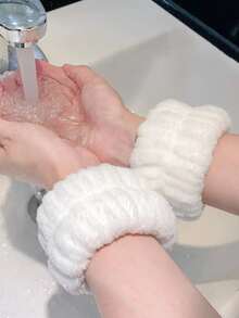 2入組/套白色浴室腕帶浴用極簡主義羽毛面部化妝頭帶