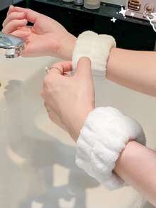 2入組/套白色浴室腕帶浴用極簡主義羽毛面部化妝頭帶
