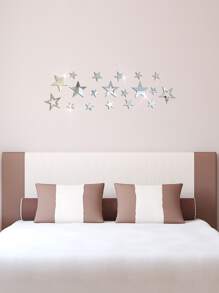 19pcs Star Shaped Mirror Wall Sticker, Silver Decorative Mirror For Home Decor E-I-D - Silver - View 5
