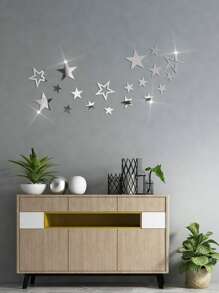 19pcs Star Shaped Mirror Wall Sticker, Silver Decorative Mirror For Home Decor E-I-D - Silver - View 7