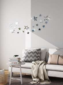 19pcs Star Shaped Mirror Wall Sticker, Silver Decorative Mirror For Home Decor E-I-D - Silver - View 9