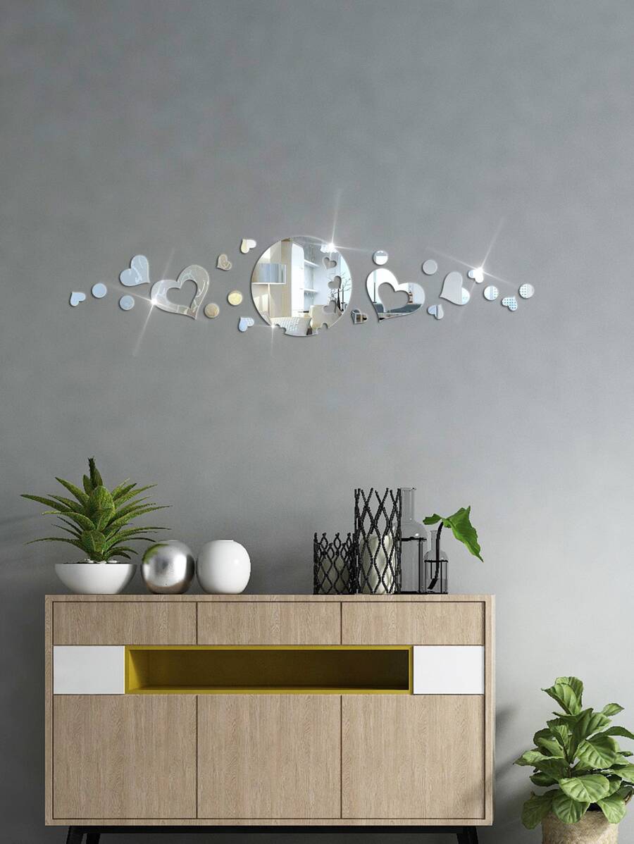 21pcs Heart Shaped Mirror Wall Sticker Best Gifts - Silver - View 1