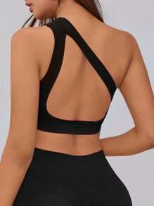 Slayform One Shoulder Backless Sports Bra - Black - View 1