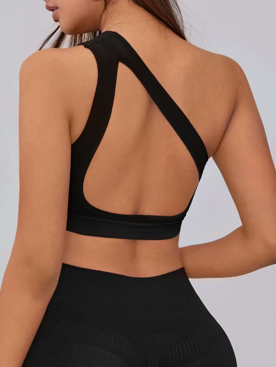 Slayform One Shoulder Backless Sports Bra - Black - View 1