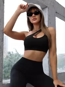 Slayform One Shoulder Backless Sports Bra - Black - View 3