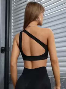 Slayform One Shoulder Backless Sports Bra - Black - View 5