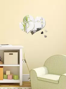 5pcs Heart Design Mirror Wall Sticker, Self-adhesive Decorative Creative Heart Wall Sticker, Mirror Sticker For Bedroom - Silver - View 7
