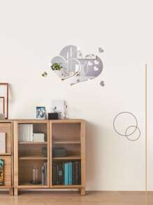 5pcs Heart Design Mirror Wall Sticker, Self-adhesive Decorative Creative Heart Wall Sticker, Mirror Sticker For Bedroom - Silver - View 8