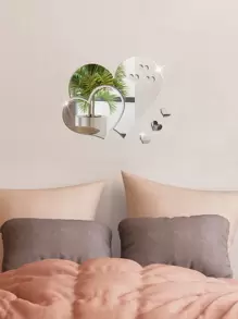 5pcs Heart Design Mirror Wall Sticker, Self-adhesive Decorative Creative Heart Wall Sticker, Mirror Sticker For Bedroom - Silver - View 9