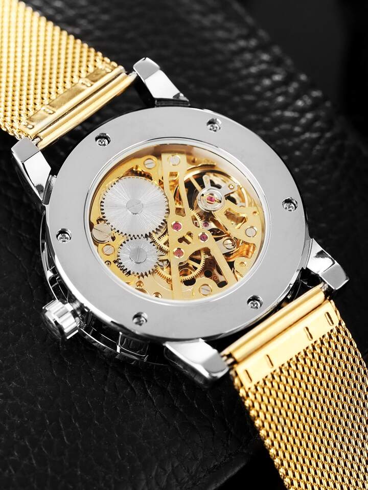 Business Watch Men Auto Mechanical Mens Wataches Top Brand Luxury Steel Band Skeleton Wristwatch