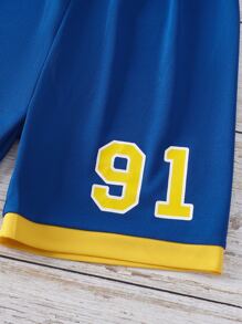 SHEIN Boys Letter Graphic Striped Trim Tank Top & Shorts - Blue - View 4