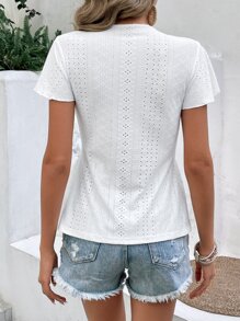 SHEIN Frenchy Eyelet Embroidery Contrast Lace Tee - White - View 2