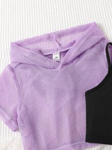 SHEIN Bộ hai mảnh Gái Thắt nút Tương phản ràng buộc Khối Màu Lá thư Giải trí - Nhiều màu - Xem 3