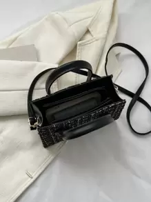 Fashionable,Minimalist,Casual,Plaid Pattern Double Handle Square Bag For Girl, Teen Girls - Black - View 4