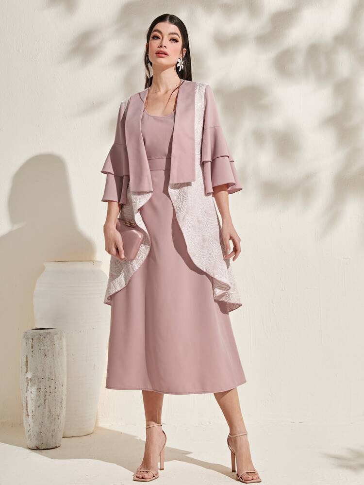 Flounce Sleeve Open Front Coat & Dress