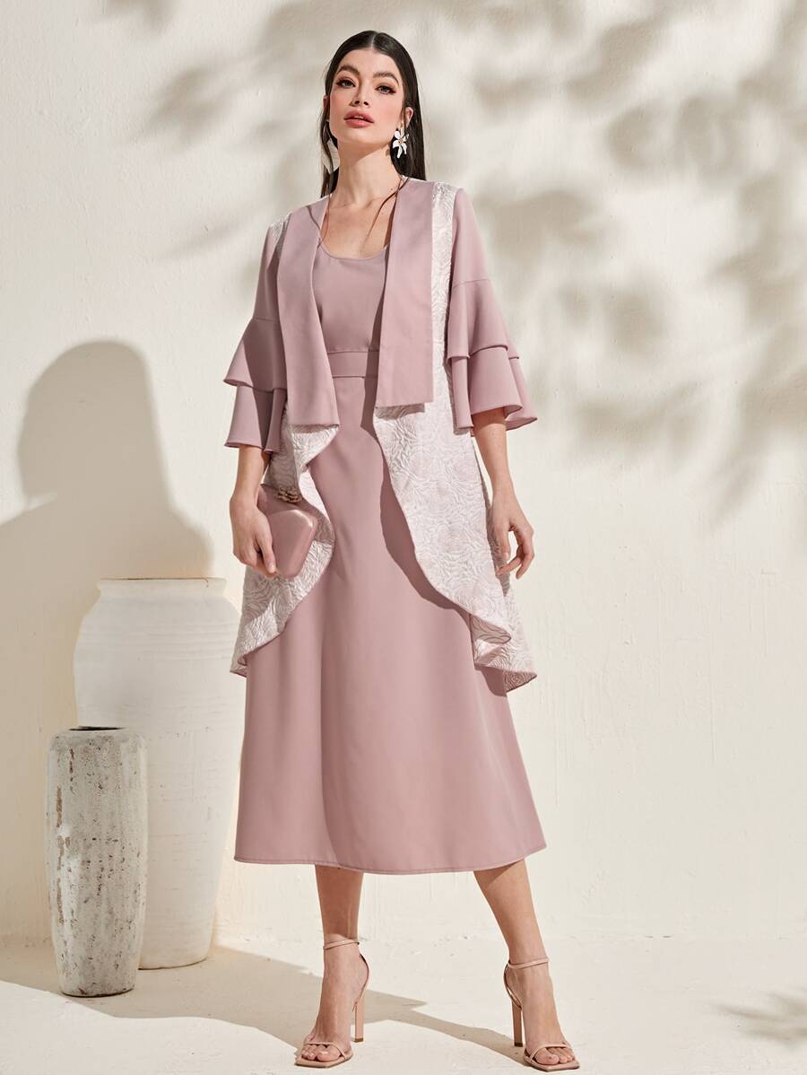 Modelyn Flounce Sleeve Open Front Coat & Dress - Dusty Pink - View 1