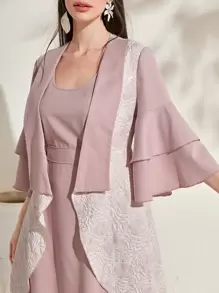 Modelyn Flounce Sleeve Open Front Coat & Dress - Dusty Pink - View 5
