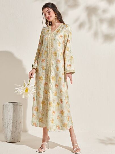 Al Najma Allover Floral Print V Neck Dress