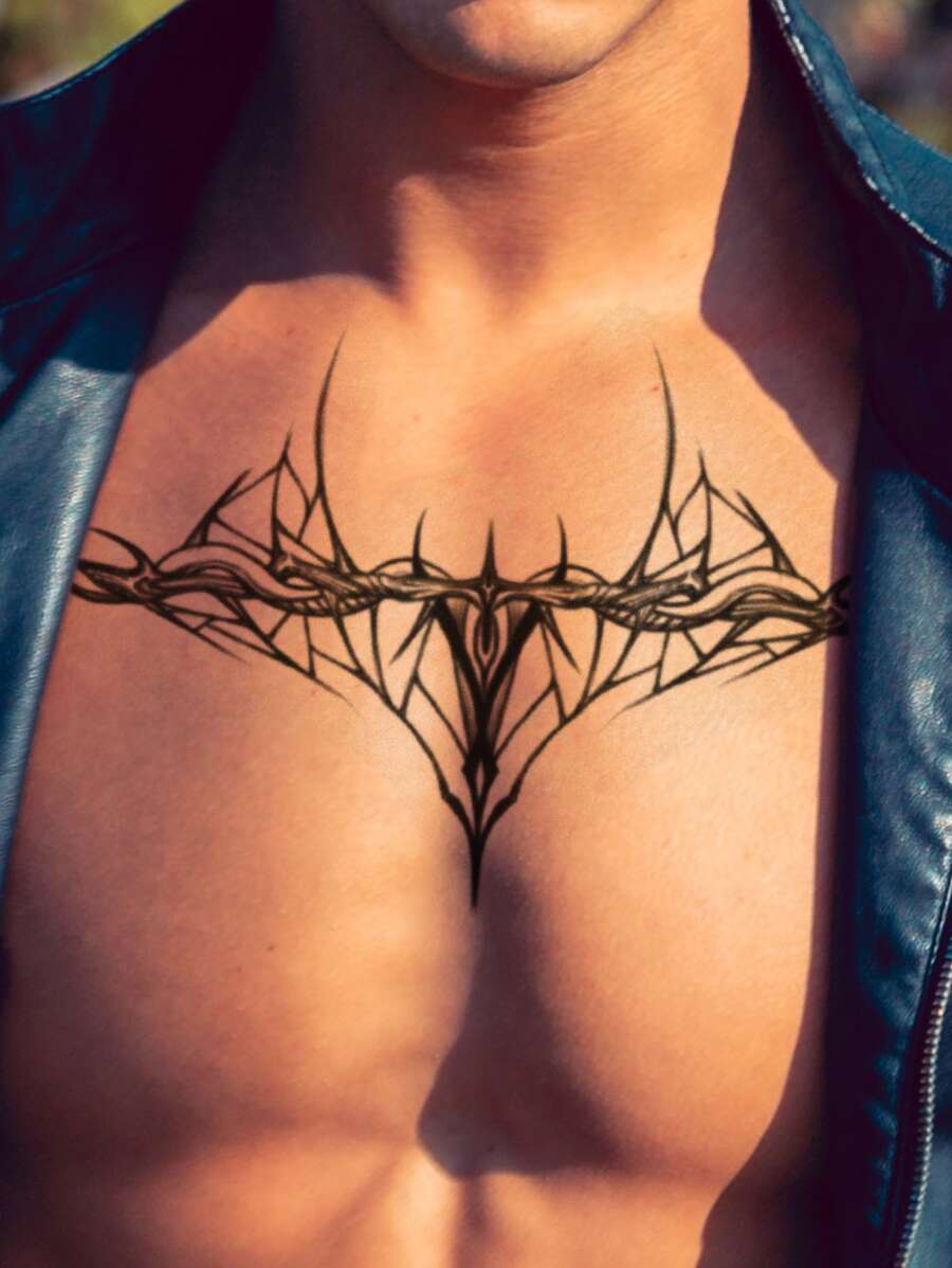 紋身貼紙,1張刺尖圖案一次性紋身適合男士,紋身貼紙成年人,逼真紋身貼刺尖,適合女士和女孩 - 黑色 - 查看 1