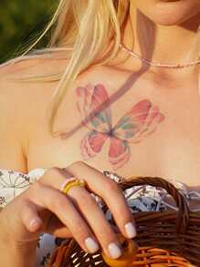 1 hoja Pegatina tatuaje con estampado de mariposa - Multicolor - Ver 1